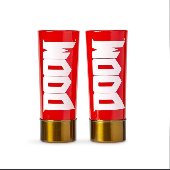 DOOM Videogame Set of 2 Red Shotgun Shell Shot Glasses 2oz. - Picture 1 of 6